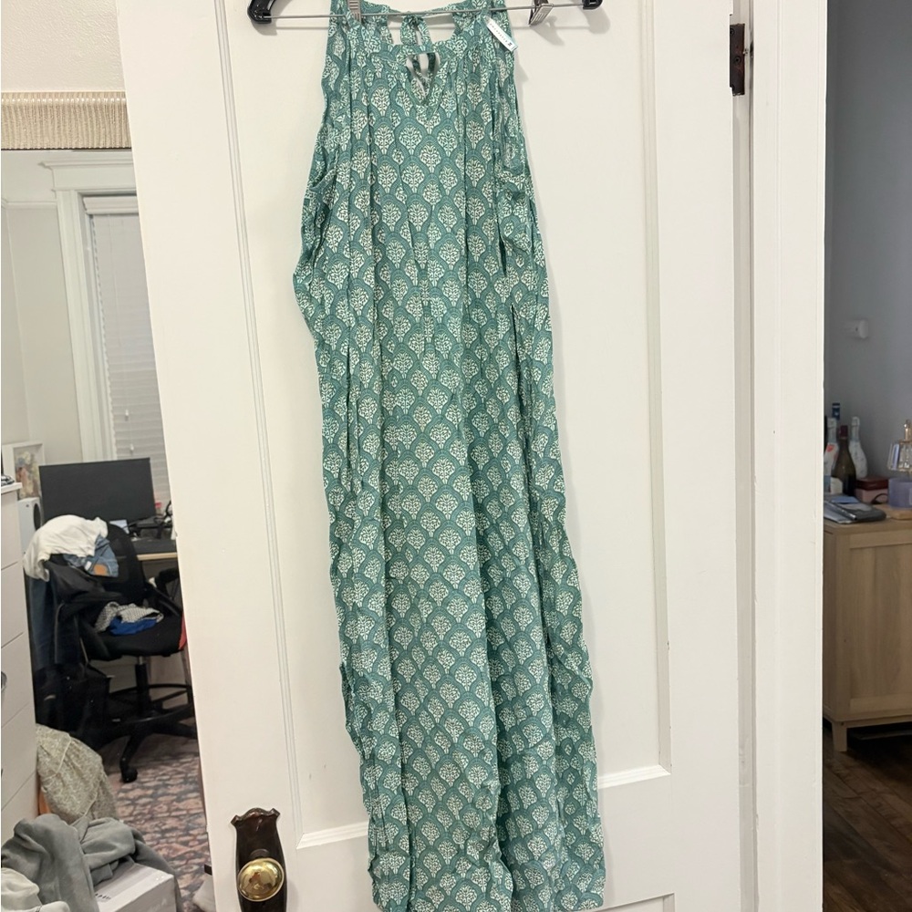 Green Printed Halter Midi Dress